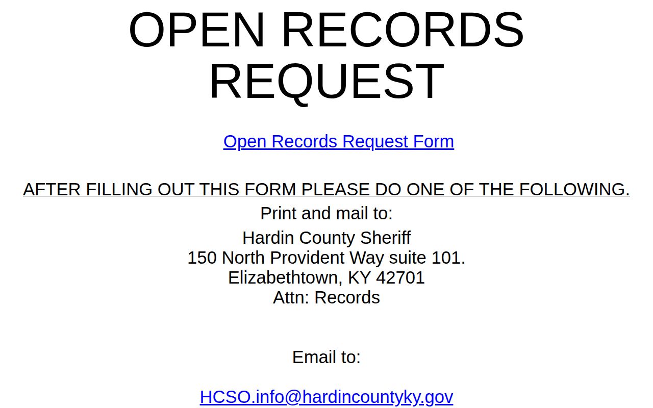 Hardin County Sheriff official records request page