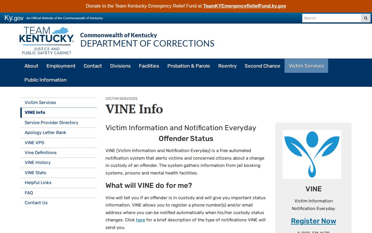 Hardin County Kentucky VINE custody notification information