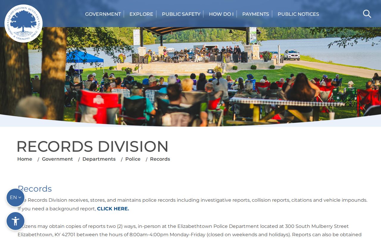 Elizabethtown Police open records request page