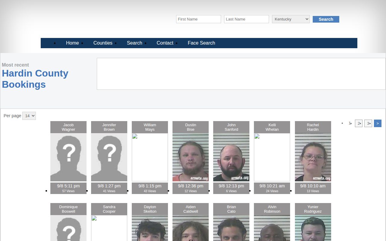 Unofficial Hardin County arrest index with Vine Grove filtering options
